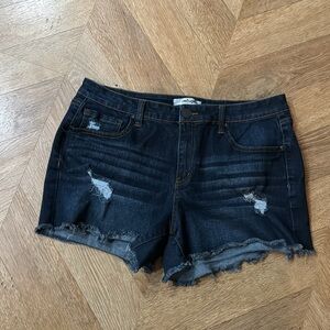 Refuge Hi Rise Cheeky Distressed raw hem Denim Shorts Size 12